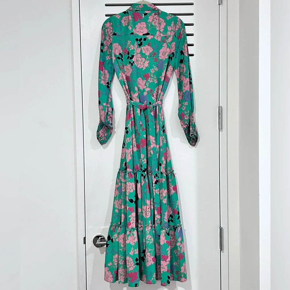 Like New Misa Los Angeles Esme Peony Green Long Sleeve Maxi Dress with Collar - Picture 9 of 9